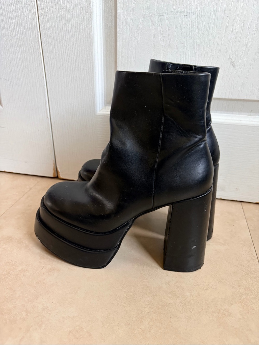 Black Platform Block Heel Ankle Boots - Picture 3 of 7